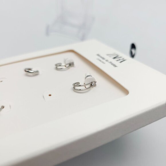 Zara Monday To Friday Silver Tone Mini Hoop Earring Set READ ME - Picture 3 of 7